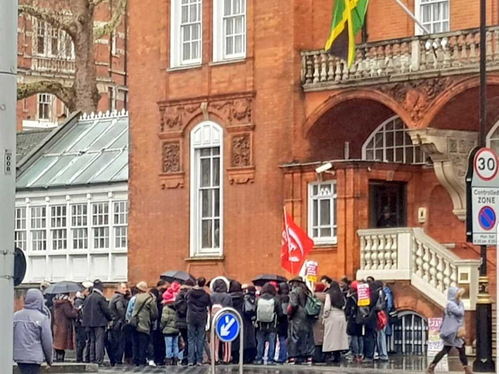 Protesters gather outside Jamaican High Commission