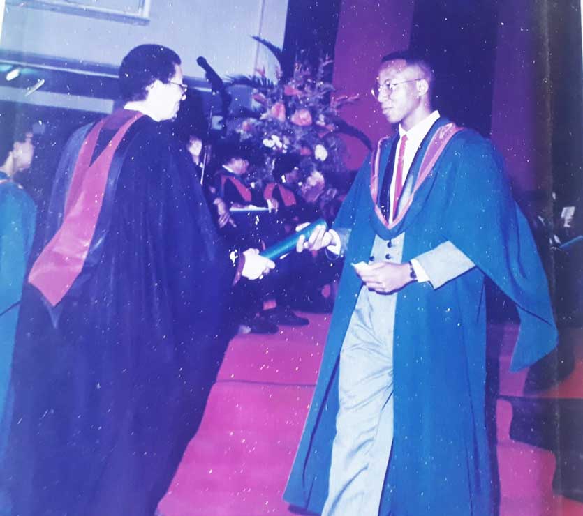 Kevin Fenton at his UWI Faculty of Meidcal Science Graduation Ceremony, 1990 KIngston Jamica